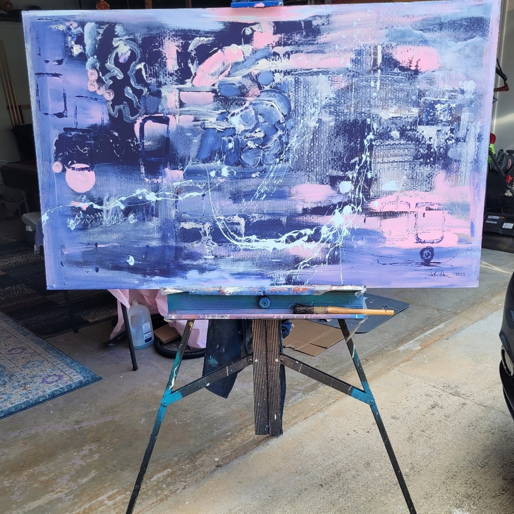 Abstract Pink and Blue Canvas Art